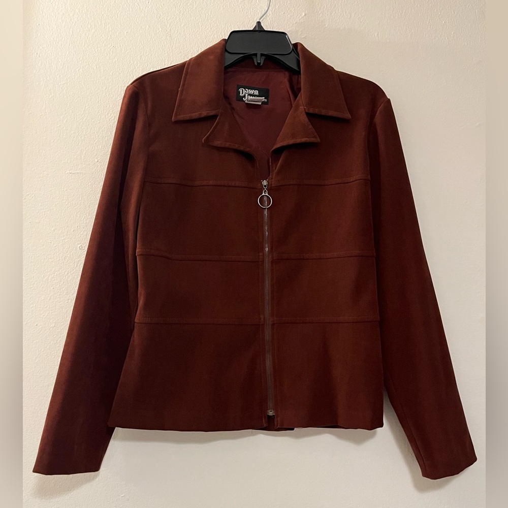 Vintage Brown Faux Suede Zip Up Jacket